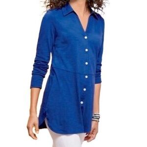 Soft Surroundings Pamplona Button-Up Blue Tunic Top Long Sleeve Size Large